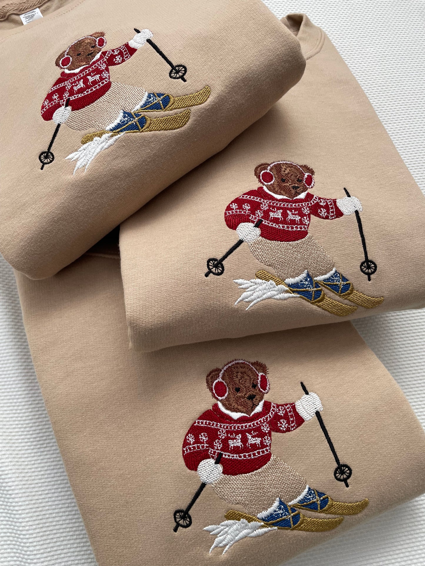 Skiing Teddy Bear Embroidered Sweatshirt