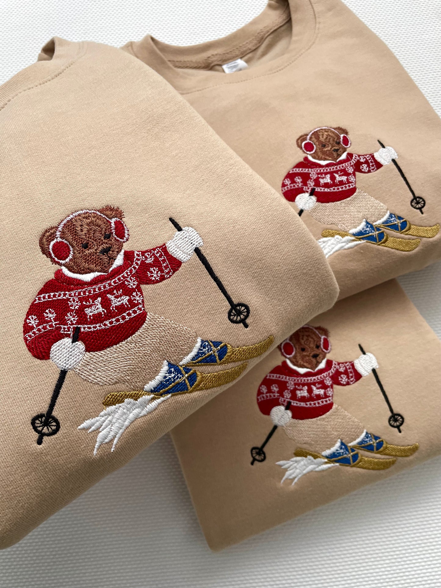 Skiing Teddy Bear Embroidered Sweatshirt